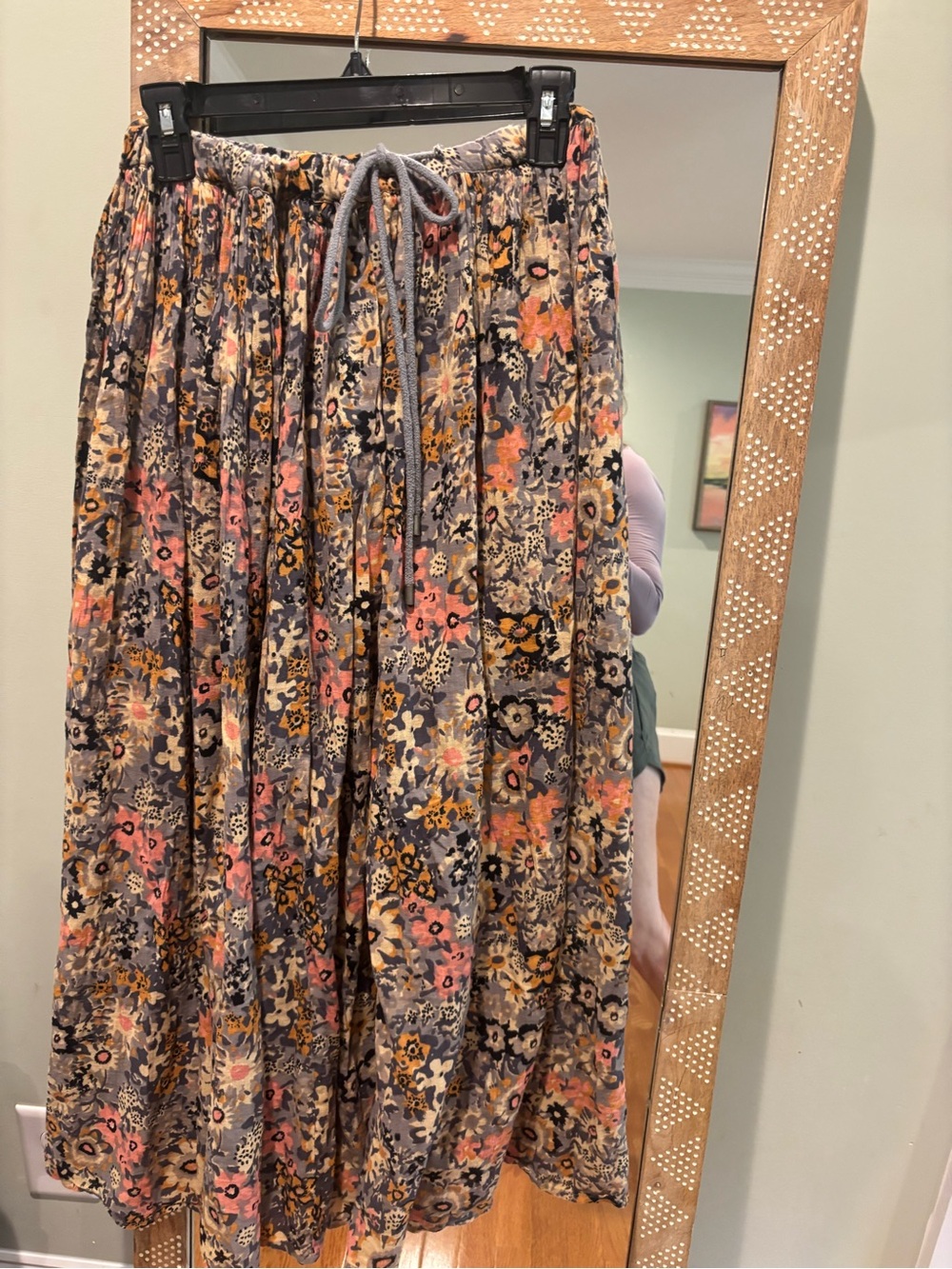 THE GREAT. Floral Pleated Midi Skirt in Gray, Pink, Yellow